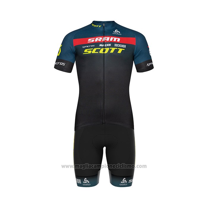 2022 Abbigliamento Ciclismo Scott Sram Nero Blu Manica Corta e Salopette